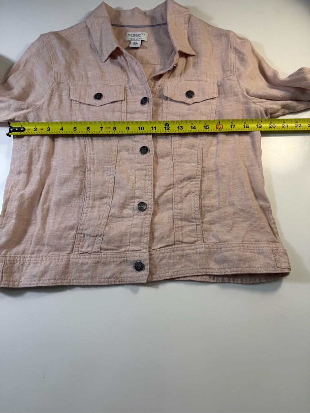 Jones & Co Dusty Rose 100% Linen Button-Front Jacket — Casual Coastal Layer - Picture 3 of 8